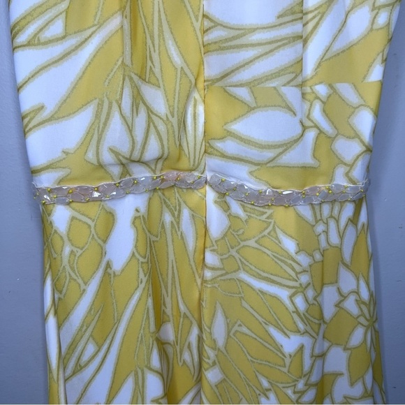 Badgley Mischka Yellow Paradiso Dress Size 4 Beaded Attatched Belt - Picture 12 of 16